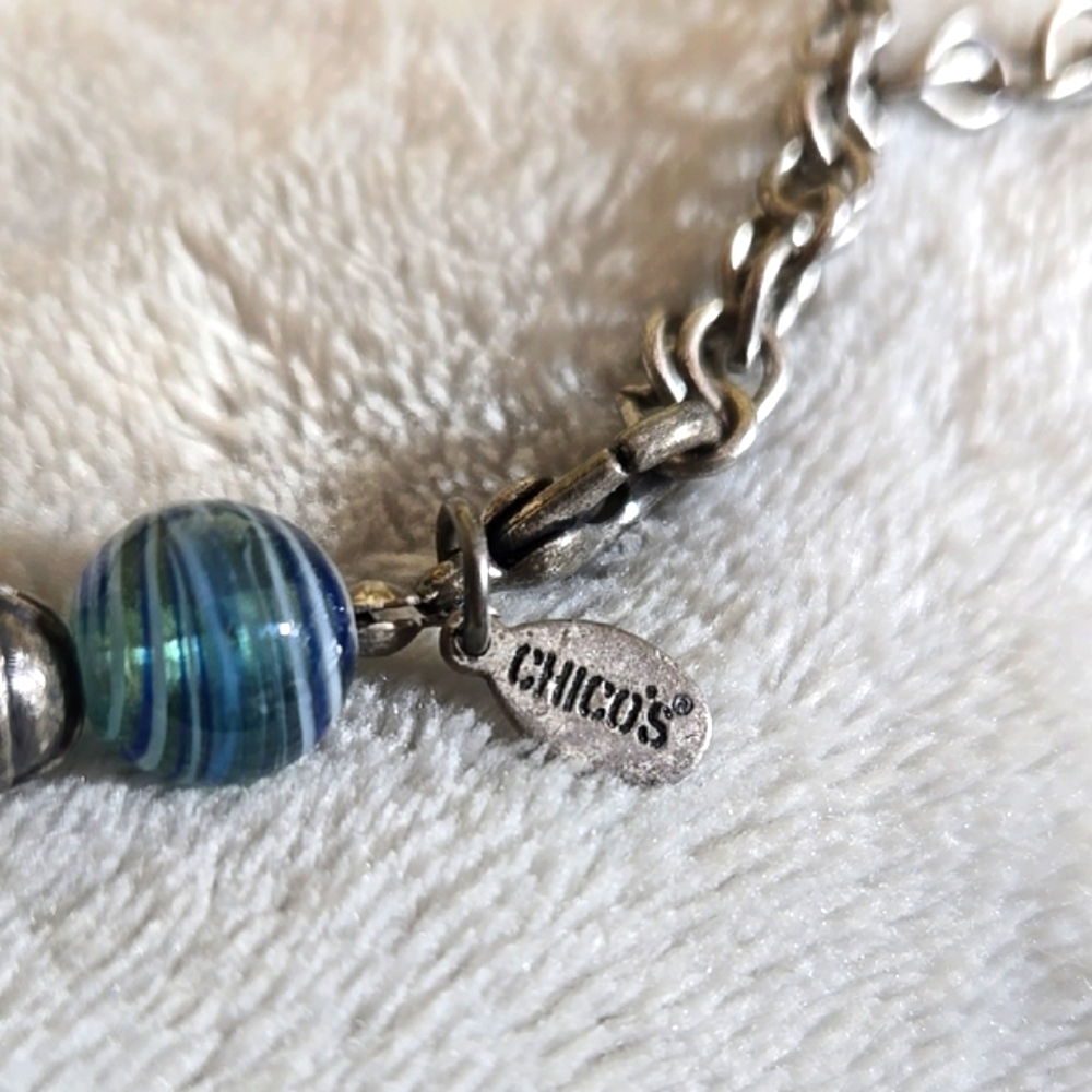 #245 CHICO'S Multicolor Beaded Necklace with Silver Pendant - Picture 6 of 6